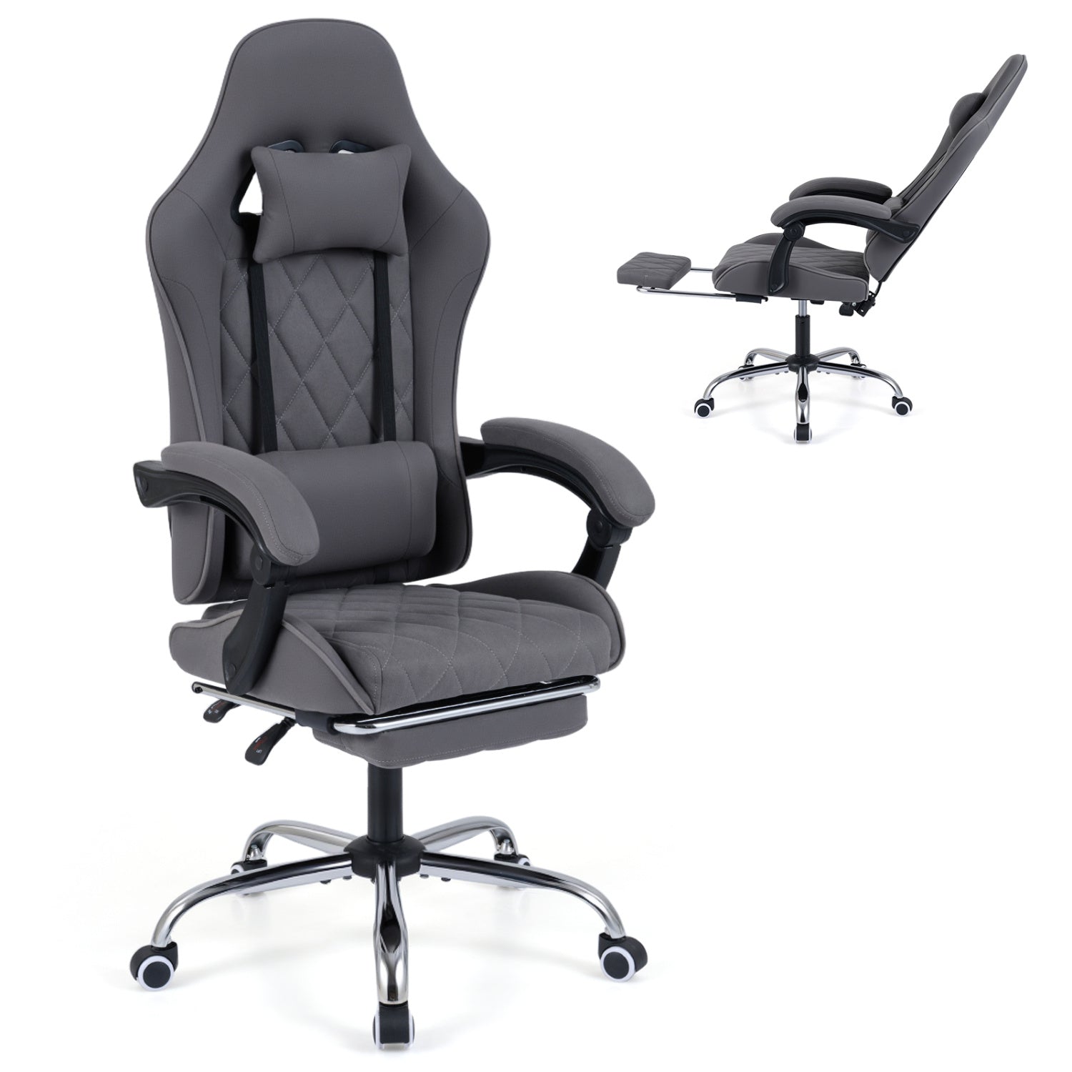 Gaming Chair Height Adjustable Computer Chair with Headrest and Lumbar Support, Gray Gaming Chairs at Gallery Canada