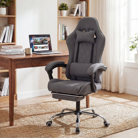 Gaming Chair Height Adjustable Computer Chair with Headrest and Lumbar Support, Gray Gaming Chairs Gray at Gallery Canada