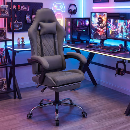 Gaming Chair Height Adjustable Computer Chair with Headrest and Lumbar Support, Gray Gaming Chairs at Gallery Canada