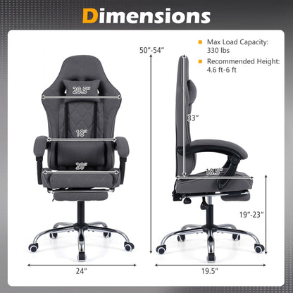 Gaming Chair Height Adjustable Computer Chair with Headrest and Lumbar Support, Gray Gaming Chairs at Gallery Canada