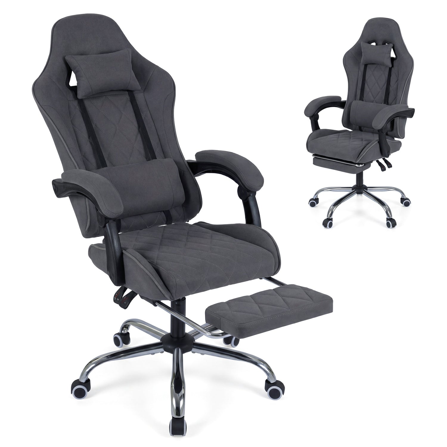 Gaming Chair Height Adjustable Computer Chair with Headrest and Lumbar Support, Gray Gaming Chairs Gray at Gallery Canada