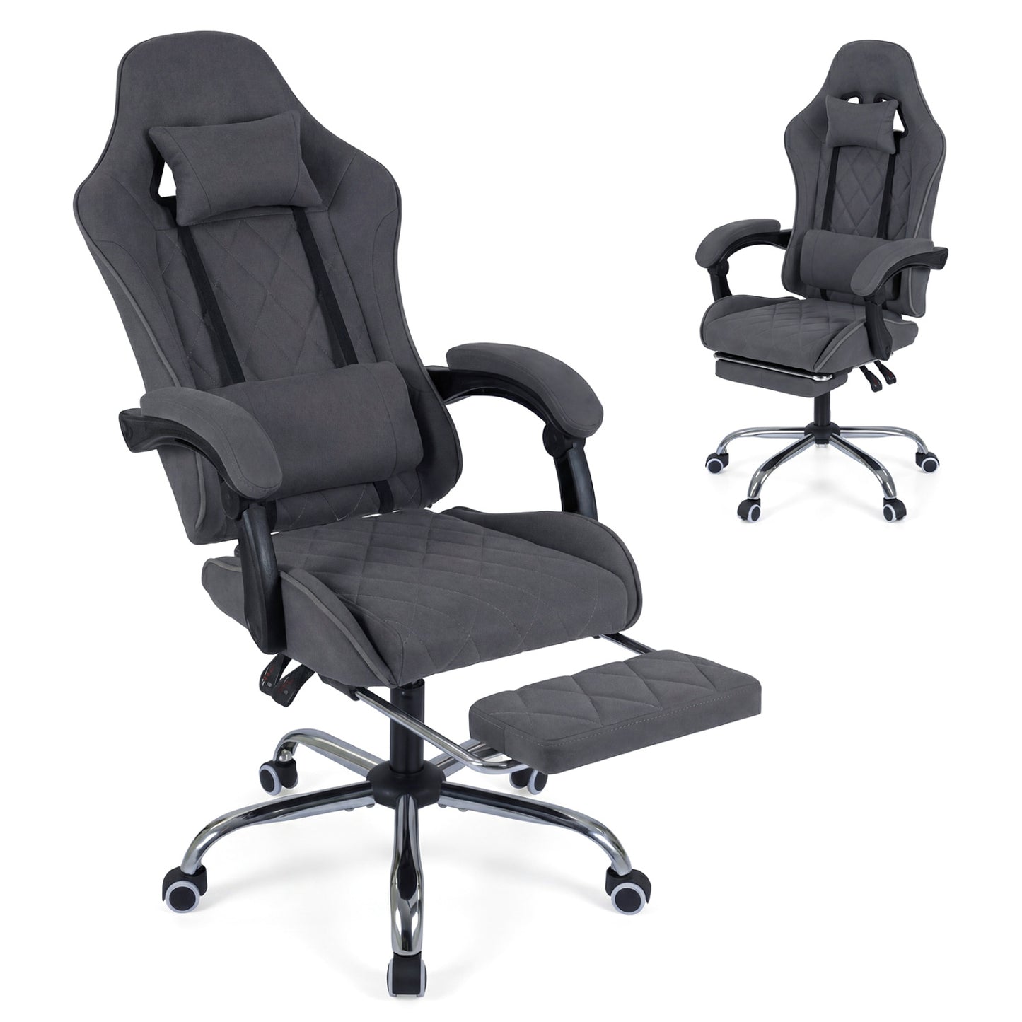 Gaming Chair Height Adjustable Computer Chair with Headrest and Lumbar Support, Gray Gaming Chairs Gray at Gallery Canada