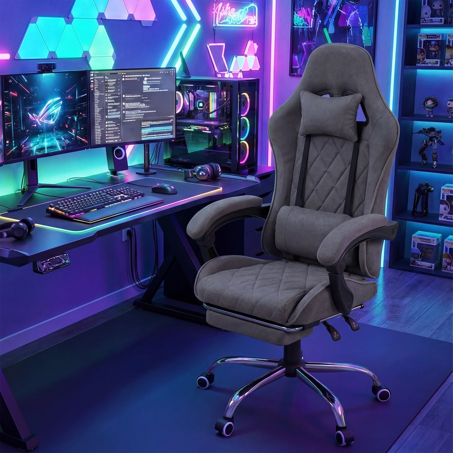 Gaming Chair Height Adjustable Computer Chair with Headrest and Lumbar Support, Gray Gaming Chairs at Gallery Canada