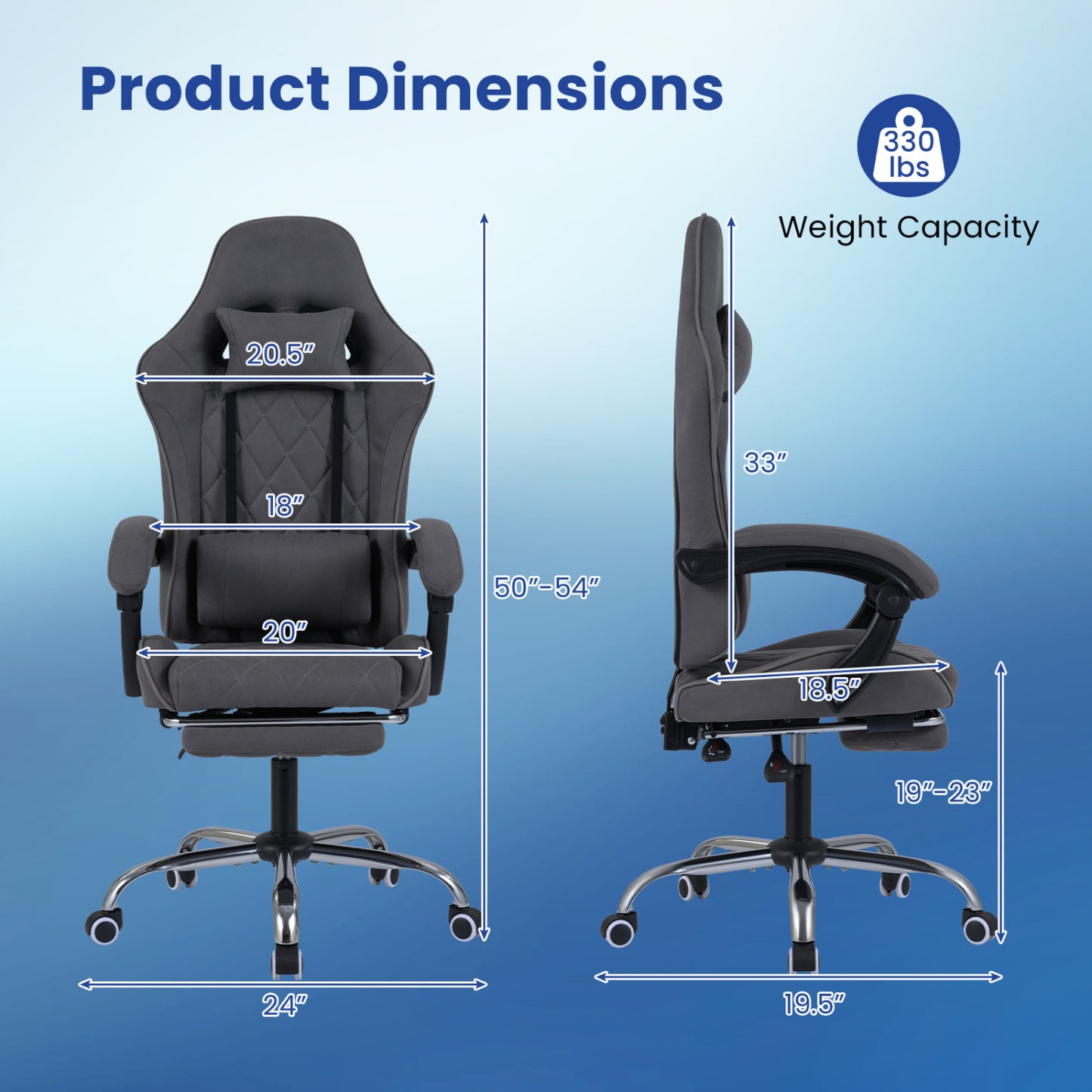 Gaming Chair Height Adjustable Computer Chair with Headrest and Lumbar Support, Gray Gaming Chairs at Gallery Canada