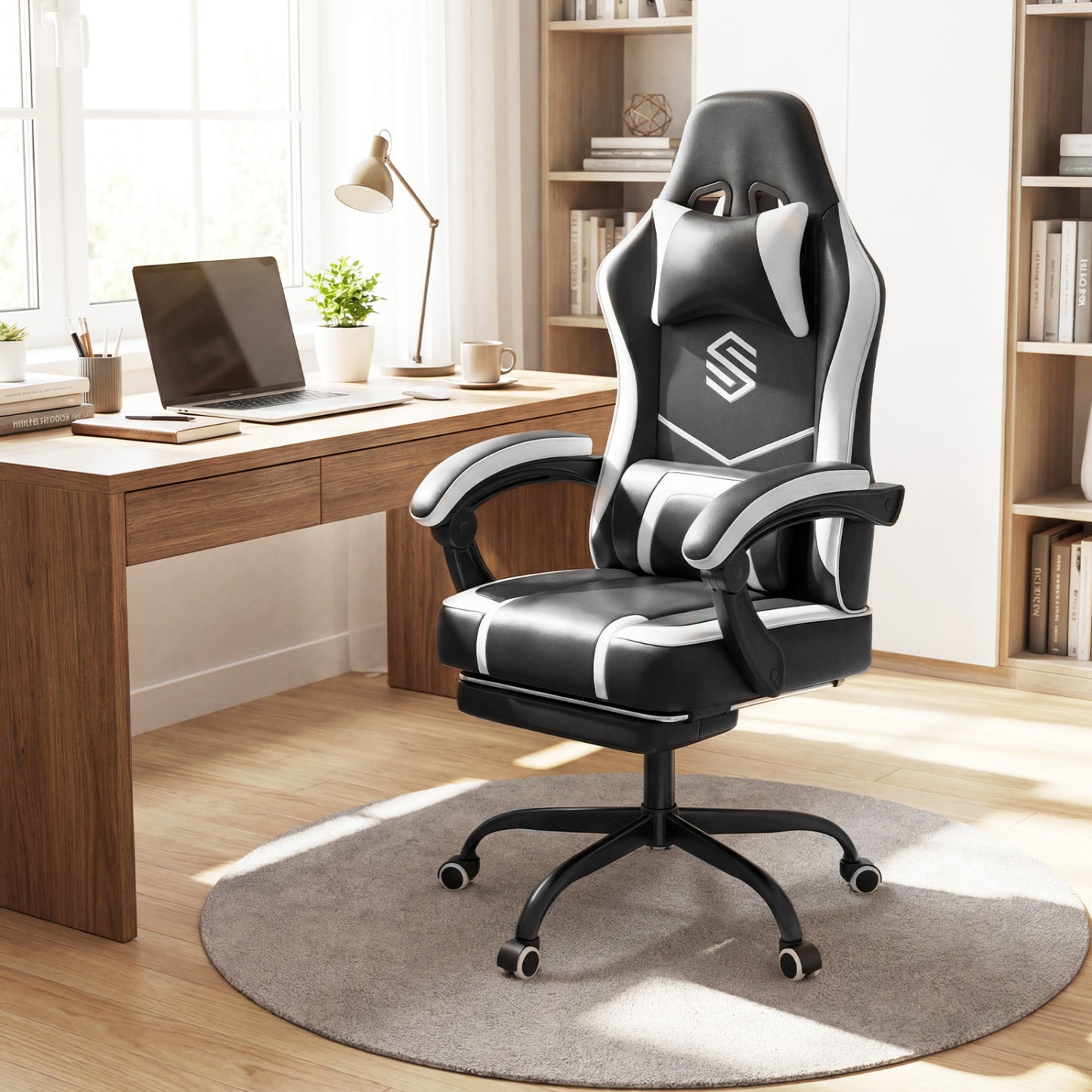 Gaming Chair Height Adjustable Computer Chair with Headrest Ergonomic Office Task Chair, Black Gaming Chairs at Gallery Canada