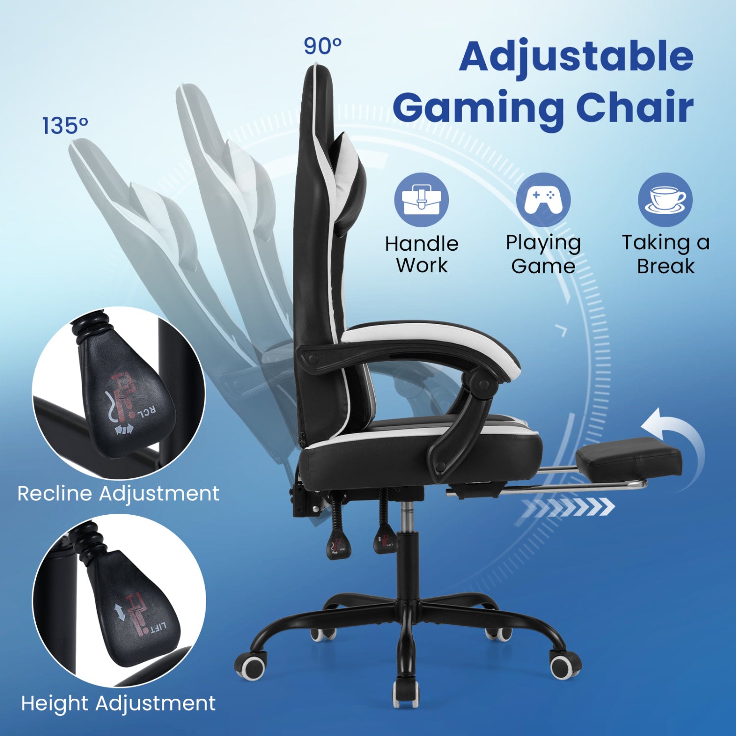 Gaming Chair Height Adjustable Computer Chair with Headrest Ergonomic Office Task Chair, Black Gaming Chairs at Gallery Canada