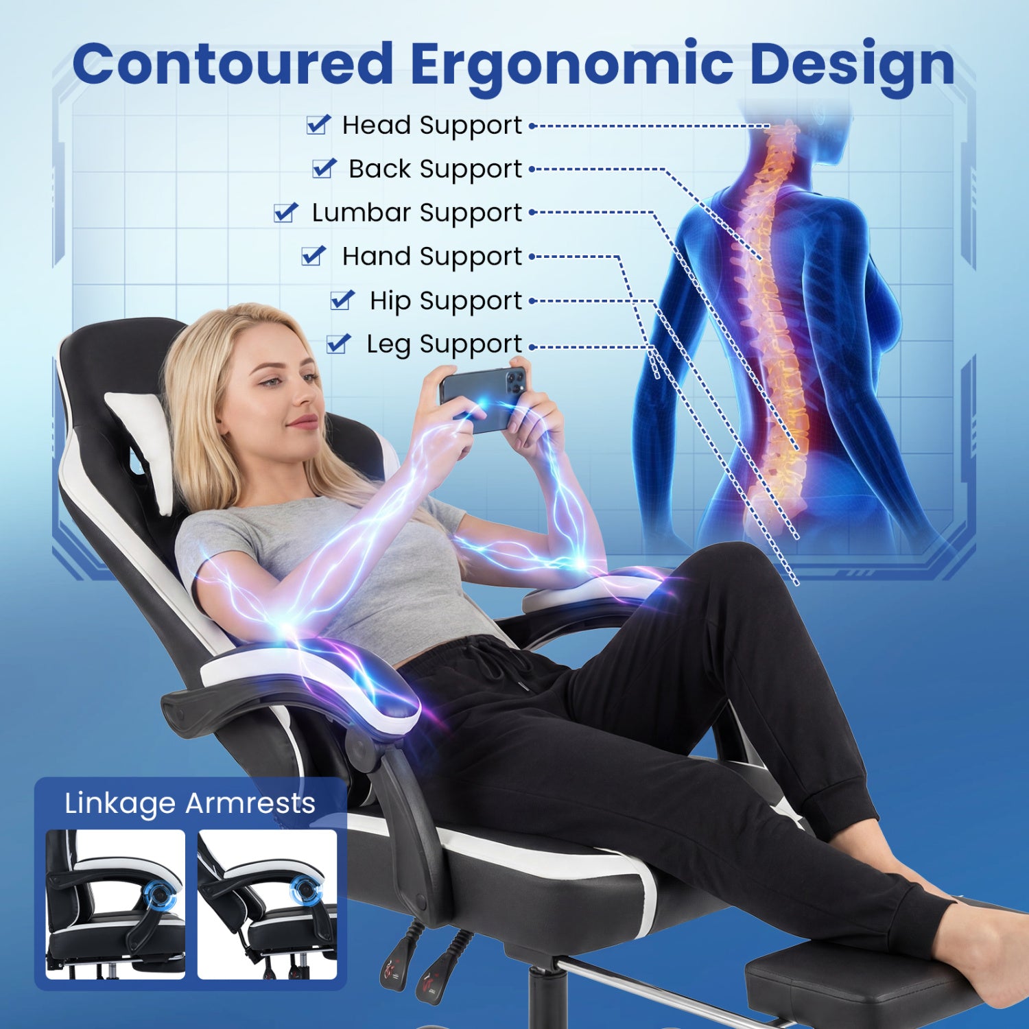 Gaming Chair Height Adjustable Computer Chair with Headrest Ergonomic Office Task Chair, Black Gaming Chairs at Gallery Canada