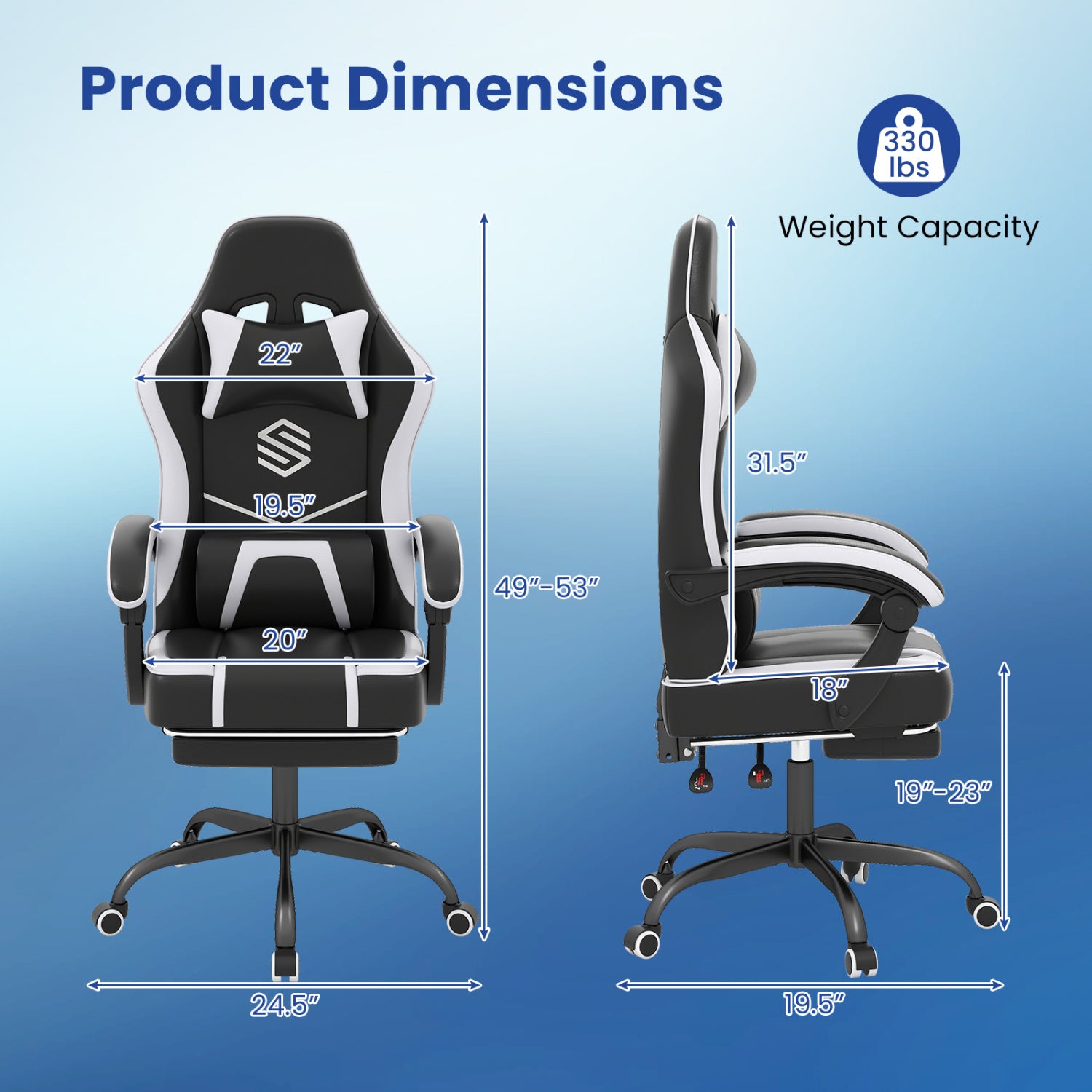 Gaming Chair Height Adjustable Computer Chair with Headrest Ergonomic Office Task Chair, Black Gaming Chairs at Gallery Canada