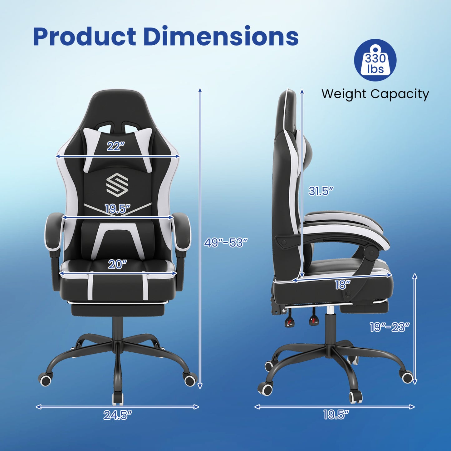 Gaming Chair Height Adjustable Computer Chair with Headrest Ergonomic Office Task Chair, Black Gaming Chairs at Gallery Canada
