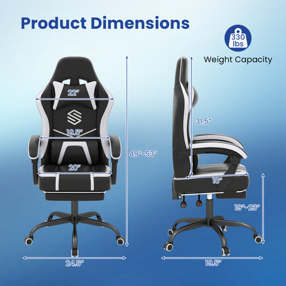 Gaming Chair Height Adjustable Computer Chair with Headrest Ergonomic Office Task Chair, Black Gaming Chairs at Gallery Canada