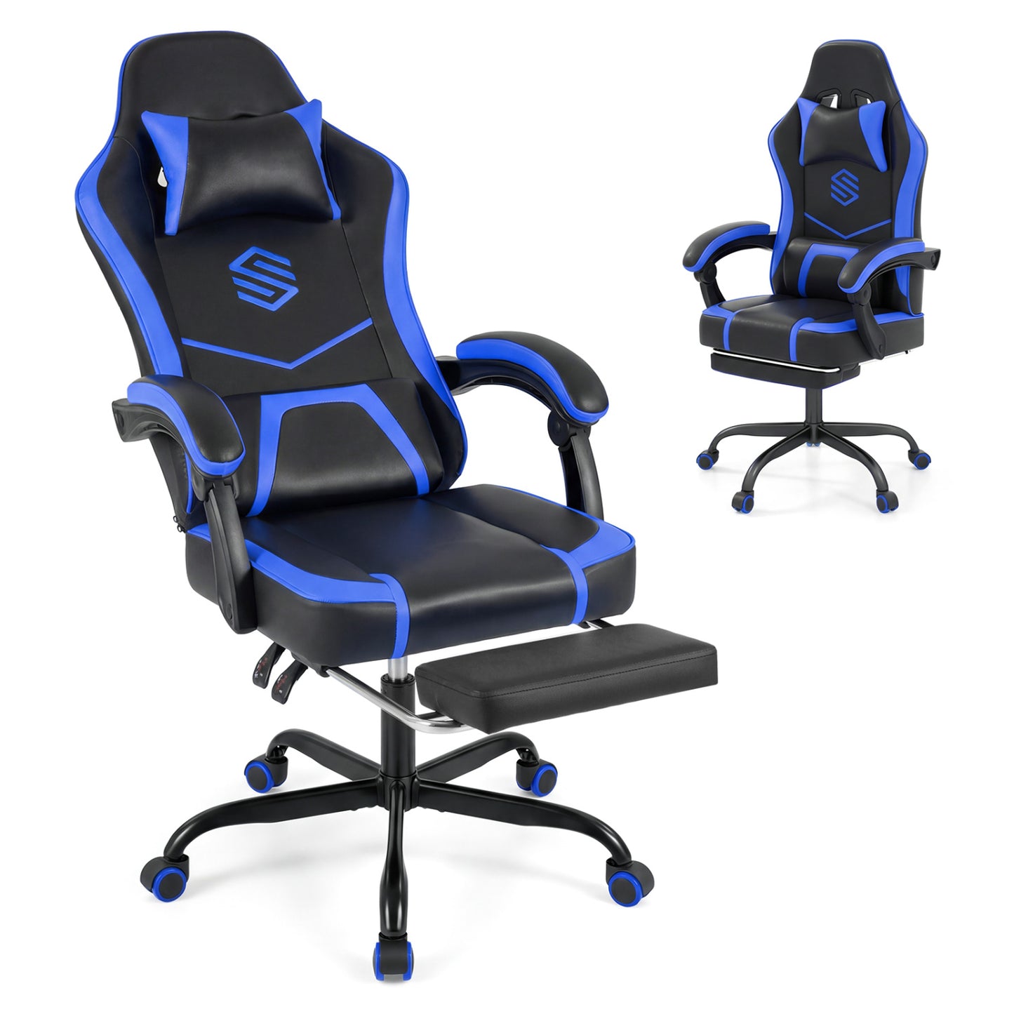 Gaming Chair Height Adjustable Computer Chair with Headrest Ergonomic Office Task Chair, Navy Gaming Chairs at Gallery Canada