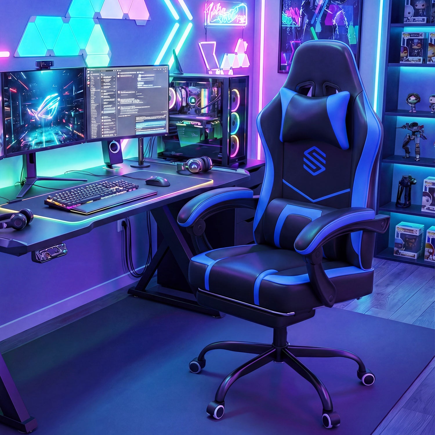 Gaming Chair Height Adjustable Computer Chair with Headrest Ergonomic Office Task Chair, Navy Gaming Chairs at Gallery Canada