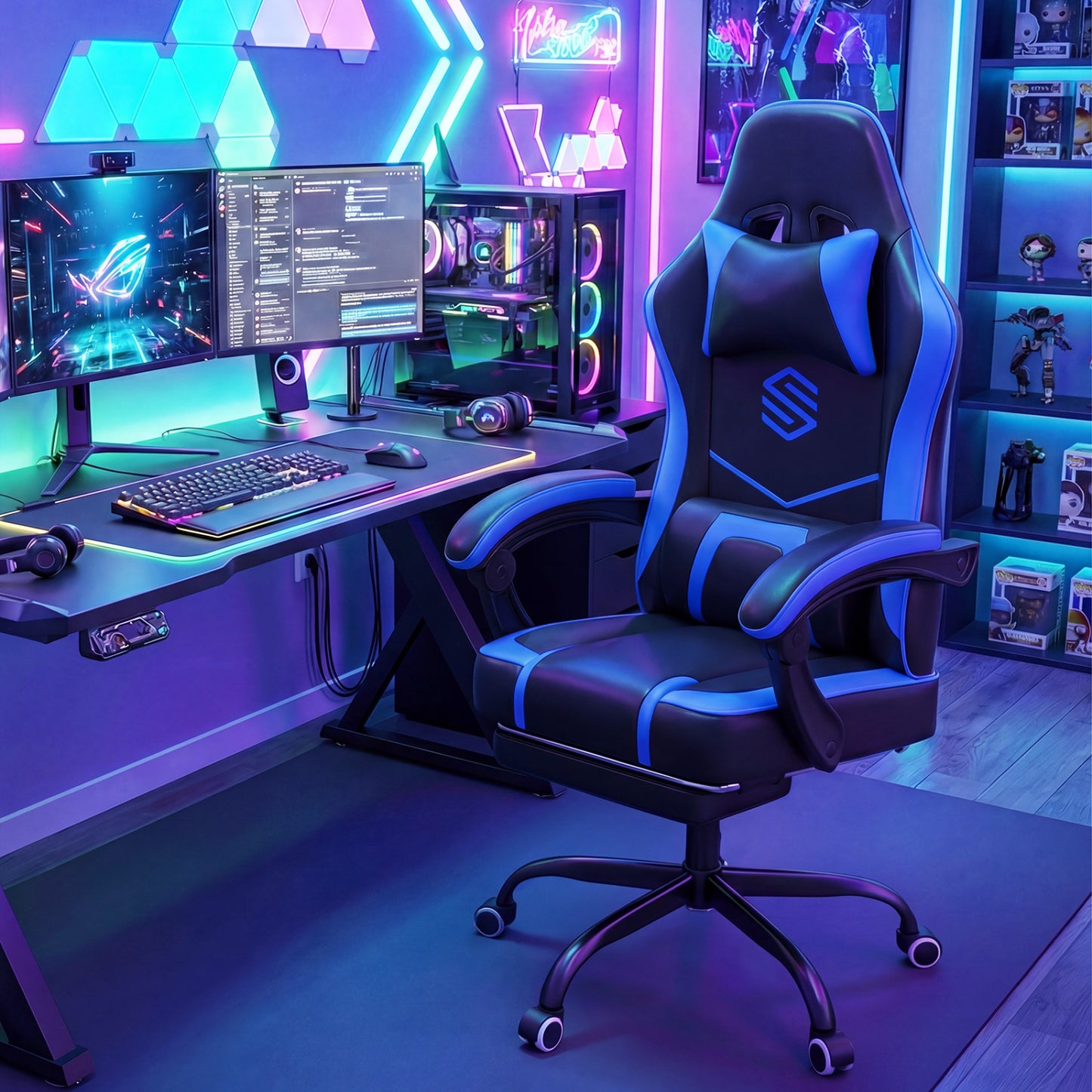 Gaming Chair Height Adjustable Computer Chair with Headrest Ergonomic Office Task Chair, Navy Gaming Chairs at Gallery Canada