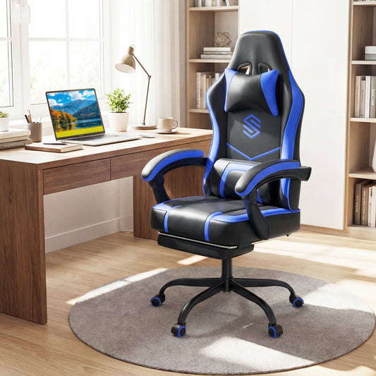 Gaming Chair Height Adjustable Computer Chair with Headrest Ergonomic Office Task Chair, Navy Gaming Chairs Navy at Gallery Canada