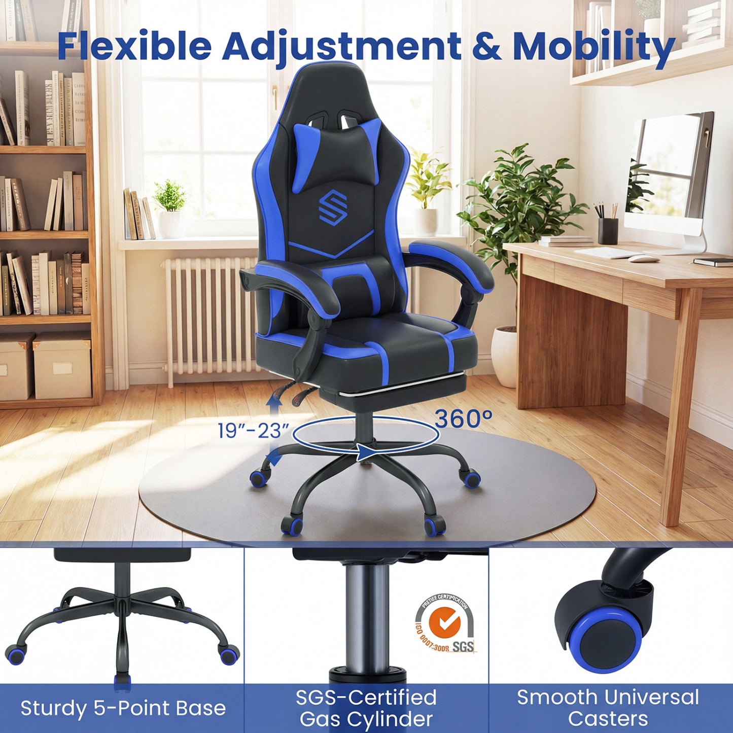 Gaming Chair Height Adjustable Computer Chair with Headrest Ergonomic Office Task Chair, Navy Gaming Chairs at Gallery Canada