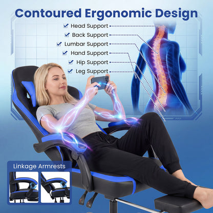 Gaming Chair Height Adjustable Computer Chair with Headrest Ergonomic Office Task Chair, Navy Gaming Chairs at Gallery Canada