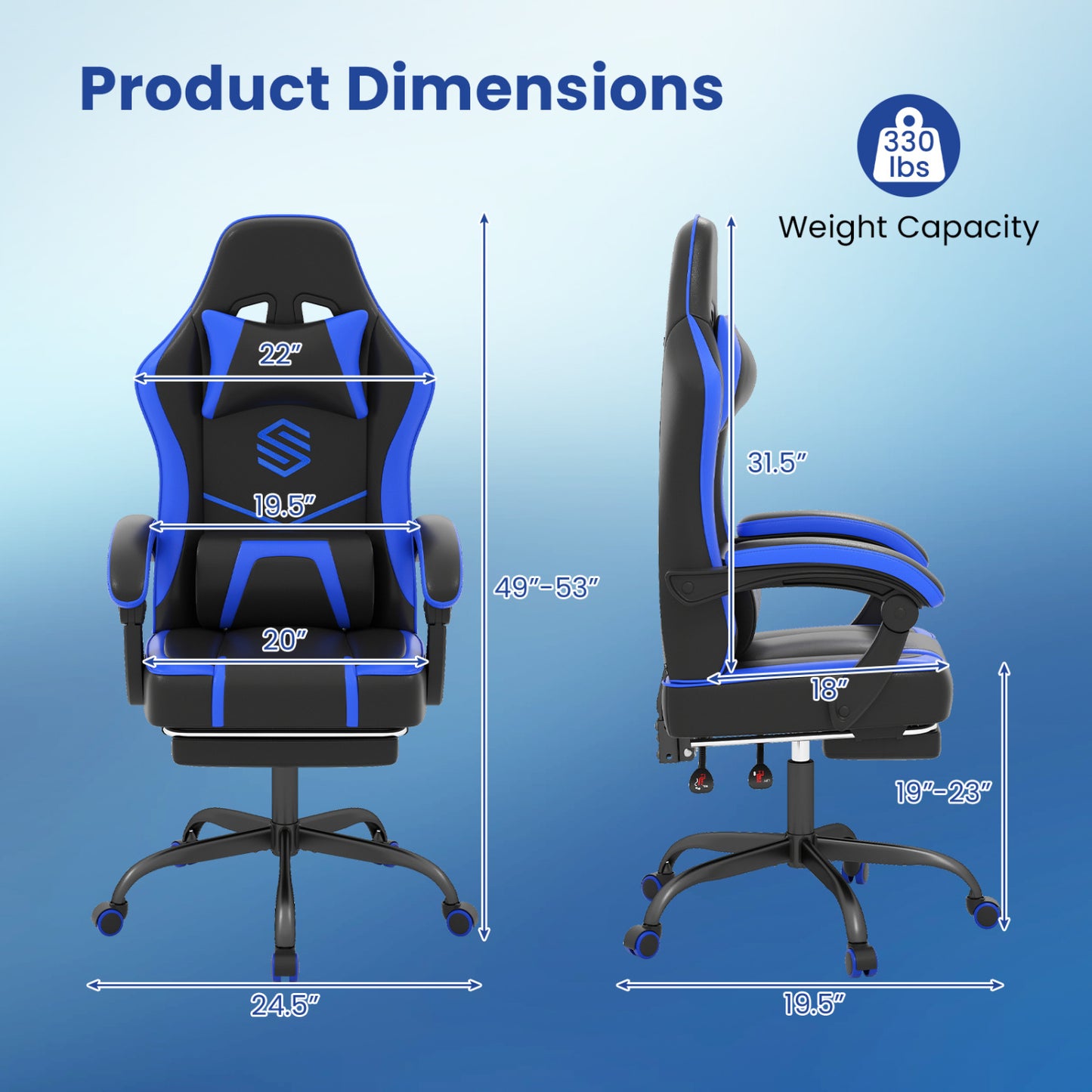 Gaming Chair Height Adjustable Computer Chair with Headrest Ergonomic Office Task Chair, Navy Gaming Chairs at Gallery Canada