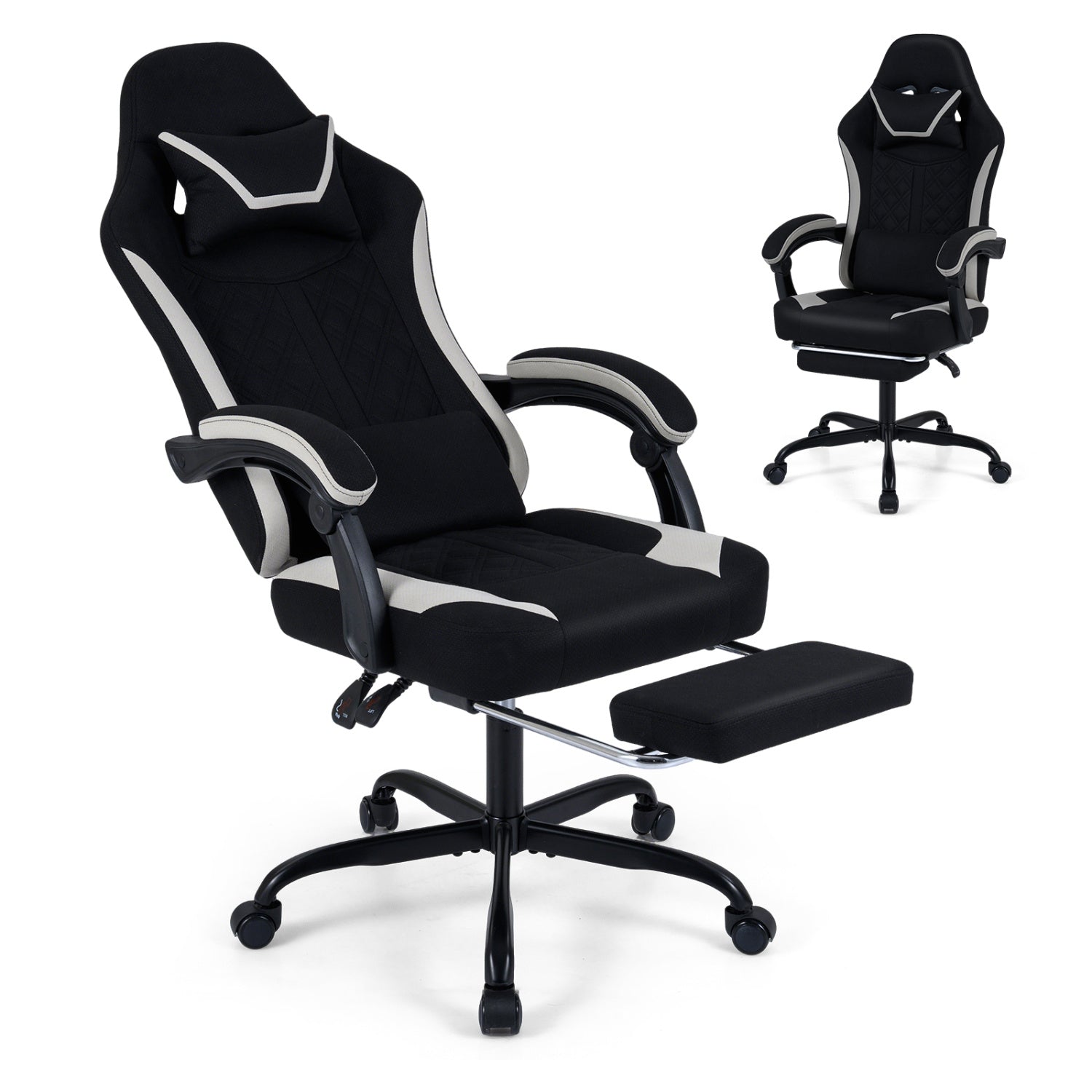 Gaming Chair Height Adjustable Computer Chair with Headrest Footrest & 360° Swivel Seat, Black Gaming Chairs at Gallery Canada