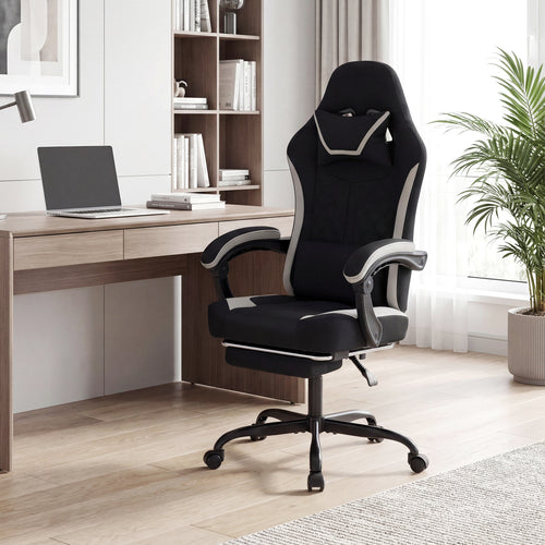 Gaming Chair Height Adjustable Computer Chair with Headrest Footrest & 360° Swivel Seat, Black