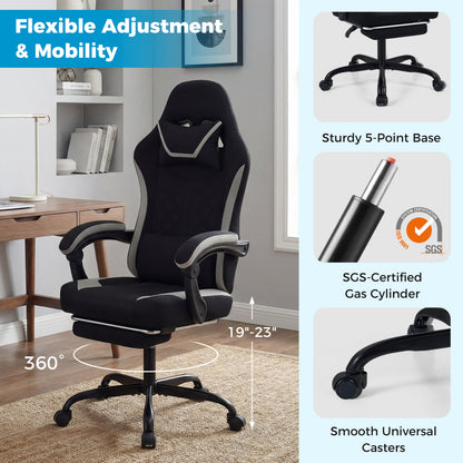 Gaming Chair Height Adjustable Computer Chair with Headrest Footrest & 360° Swivel Seat, Black Gaming Chairs at Gallery Canada