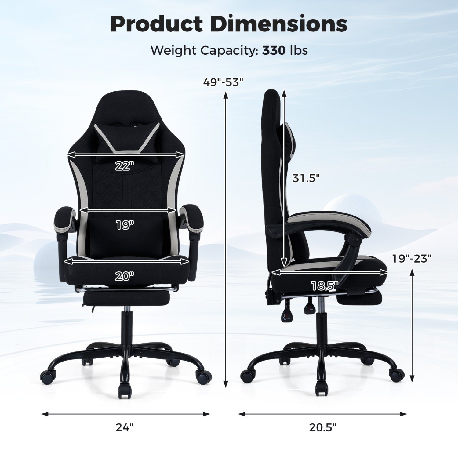 Gaming Chair Height Adjustable Computer Chair with Headrest Footrest & 360° Swivel Seat, Black Gaming Chairs at Gallery Canada