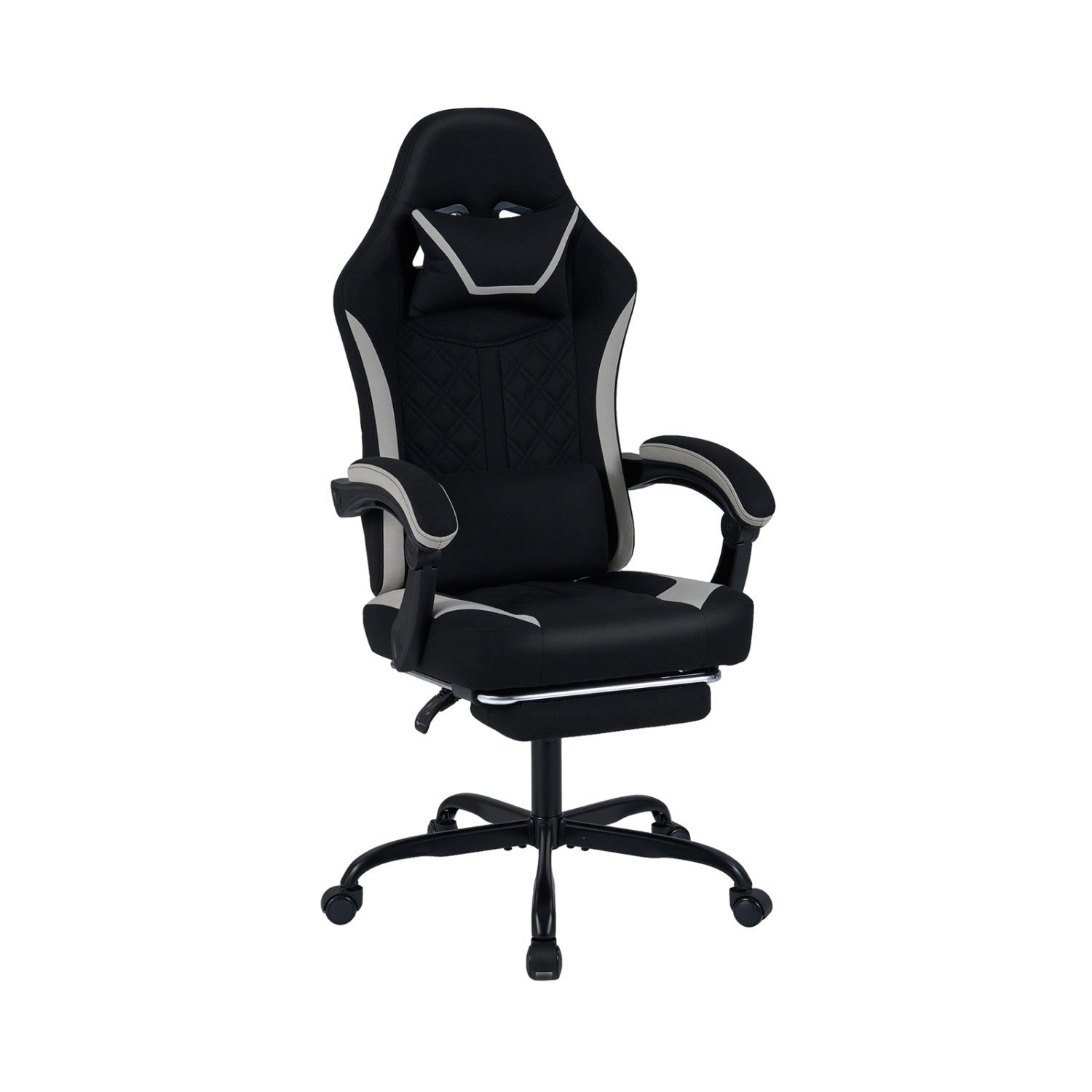 Gaming Chair Height Adjustable Computer Chair with Headrest Footrest & 360° Swivel Seat, Black Gaming Chairs Black at Gallery Canada