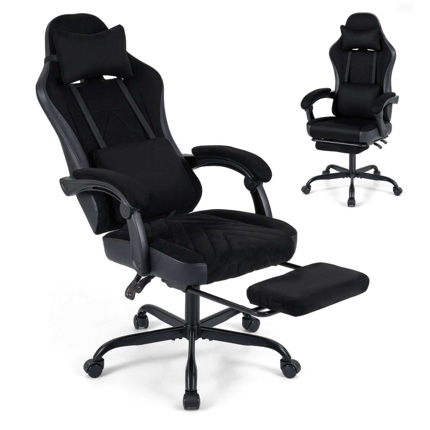Gaming Chair Height Adjustable Computer Chair with Headrest Lumbar Support Linkage Armrests, Black Gaming Chairs at Gallery Canada