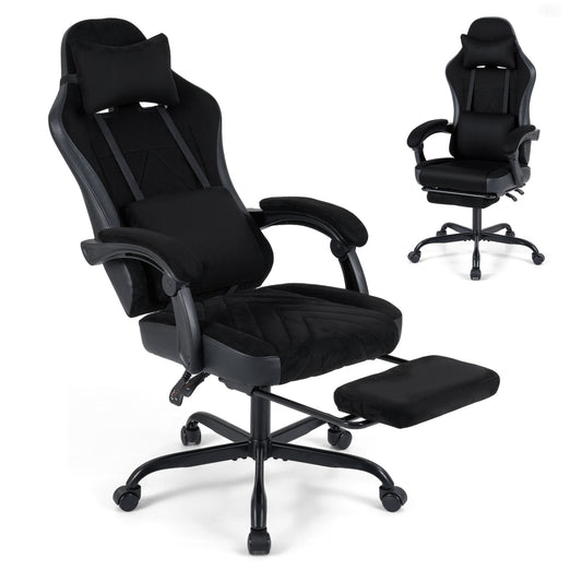 Gaming Chair Height Adjustable Computer Chair with Headrest Lumbar Support Linkage Armrests, Black Gaming Chairs Black at Gallery Canada