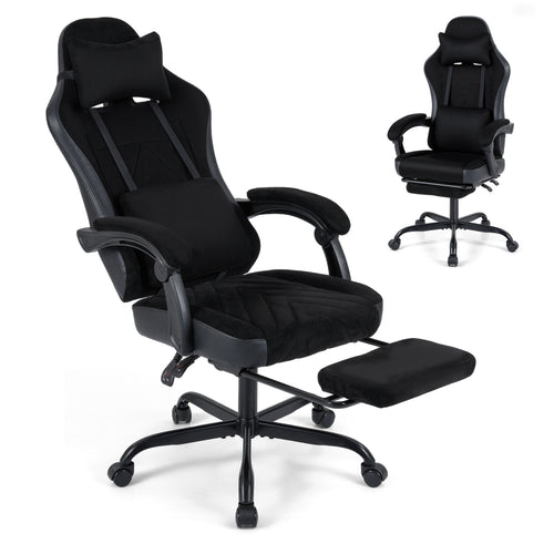 Gaming Chair Height Adjustable Computer Chair with Headrest Lumbar Support Linkage Armrests, Black