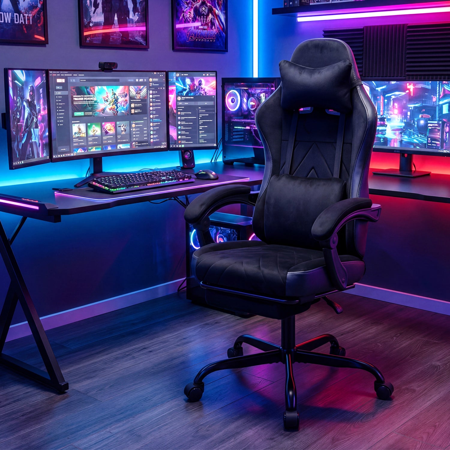 Gaming Chair Height Adjustable Computer Chair with Headrest Lumbar Support Linkage Armrests, Black Gaming Chairs at Gallery Canada