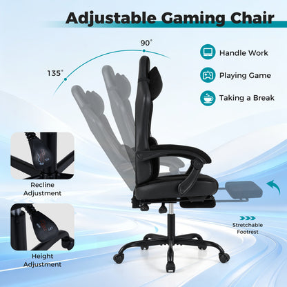 Gaming Chair Height Adjustable Computer Chair with Headrest Lumbar Support Linkage Armrests, Black Gaming Chairs at Gallery Canada