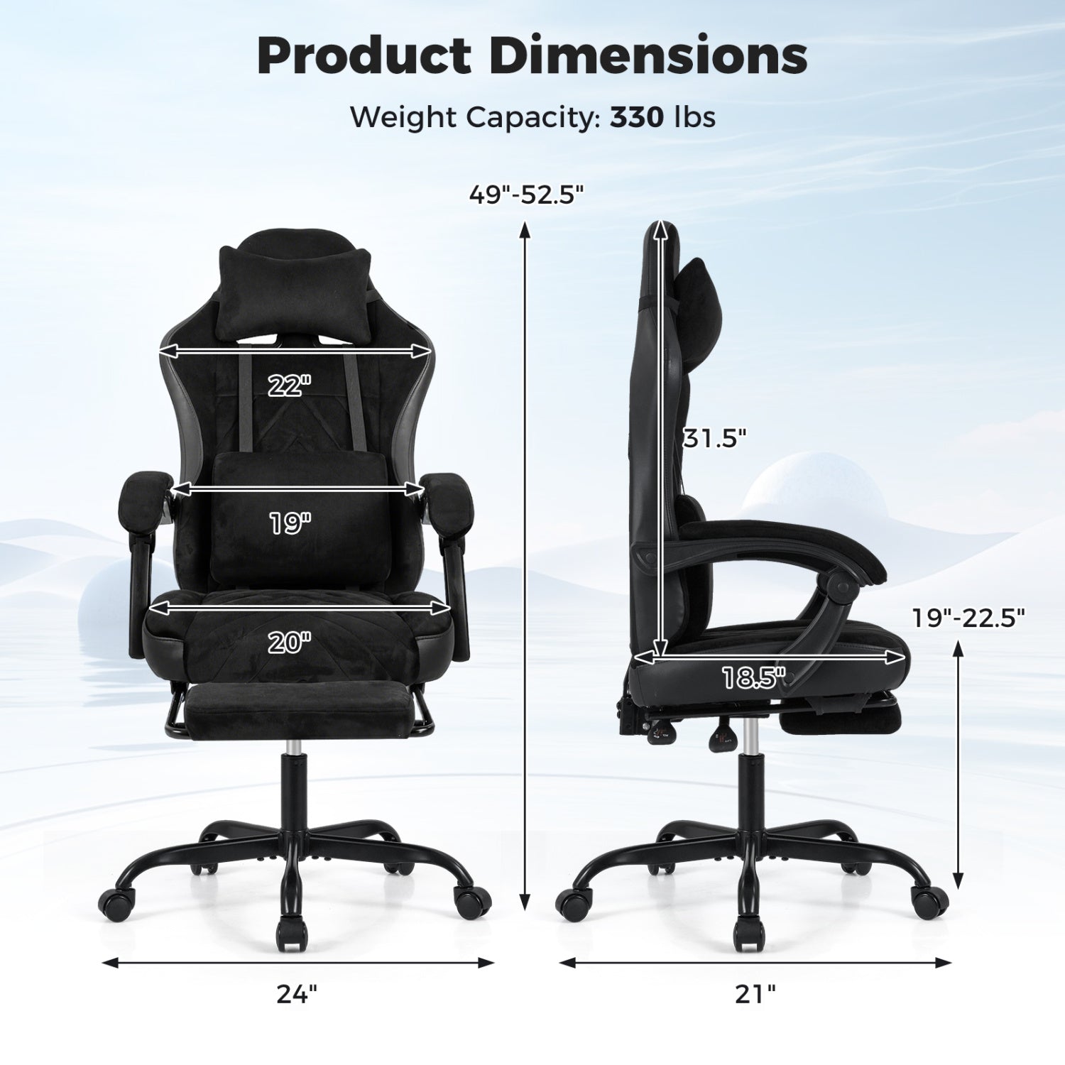 Gaming Chair Height Adjustable Computer Chair with Headrest Lumbar Support Linkage Armrests, Black Gaming Chairs at Gallery Canada
