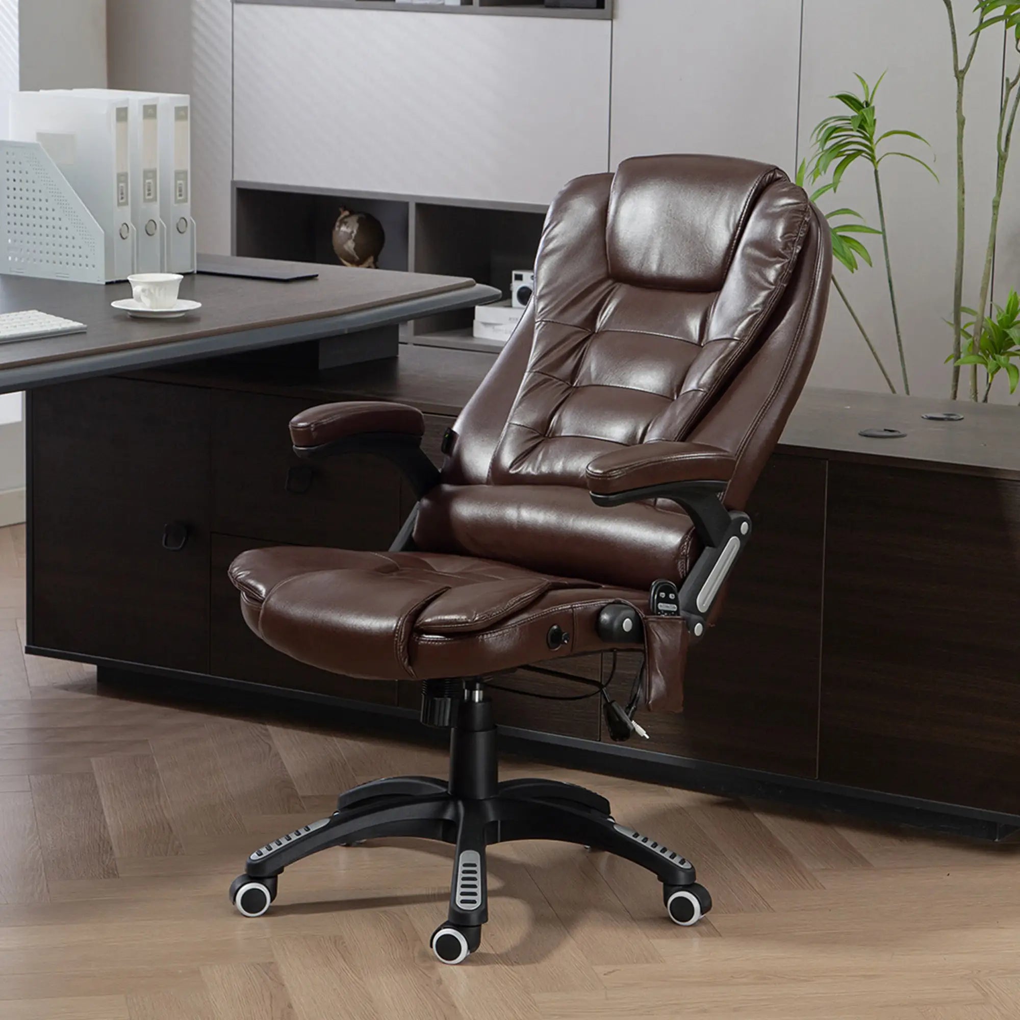 Reclining Massage Office Chair, High Back, Swivel Wheels, Dark Brown Office Chairs at Gallery Canada