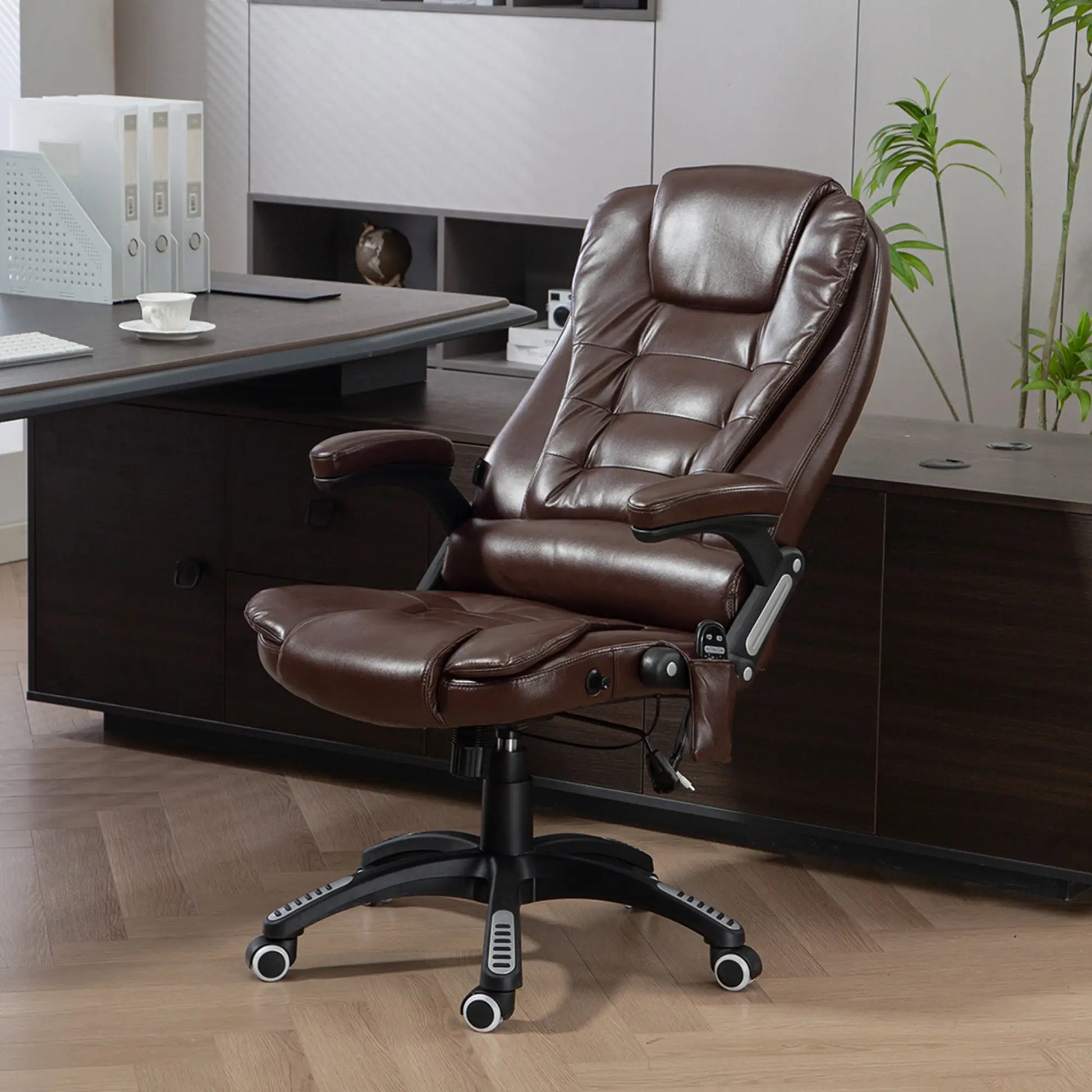 Reclining Massage Office Chair, High Back, Swivel Wheels, Dark Brown Office Chairs at Gallery Canada
