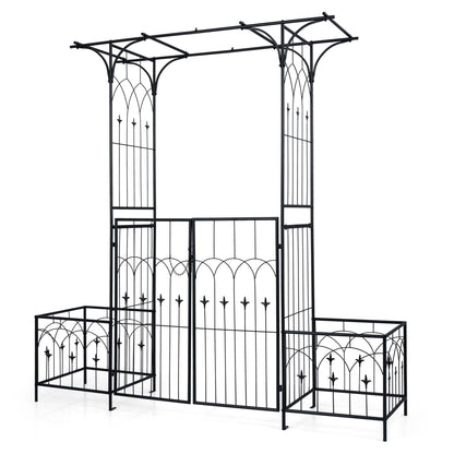 Garden Arbor with Gate & Planter Boxes, Metal Arch Trellis Outdoor Decor Black at Gallery Canada