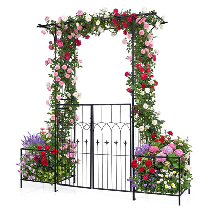Garden Arbor with Gate & Planter Boxes, Metal Arch Trellis Outdoor Decor at Gallery Canada