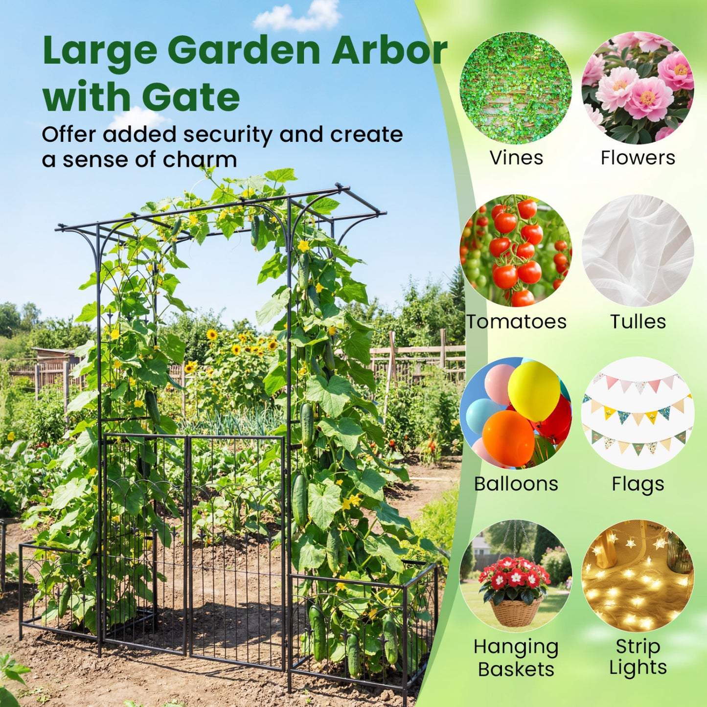 Garden Arbor with Gate & Planter Boxes, Metal Arch Trellis Outdoor Decor at Gallery Canada