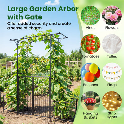 Garden Arbor with Gate & Planter Boxes, Metal Arch Trellis Outdoor Decor at Gallery Canada