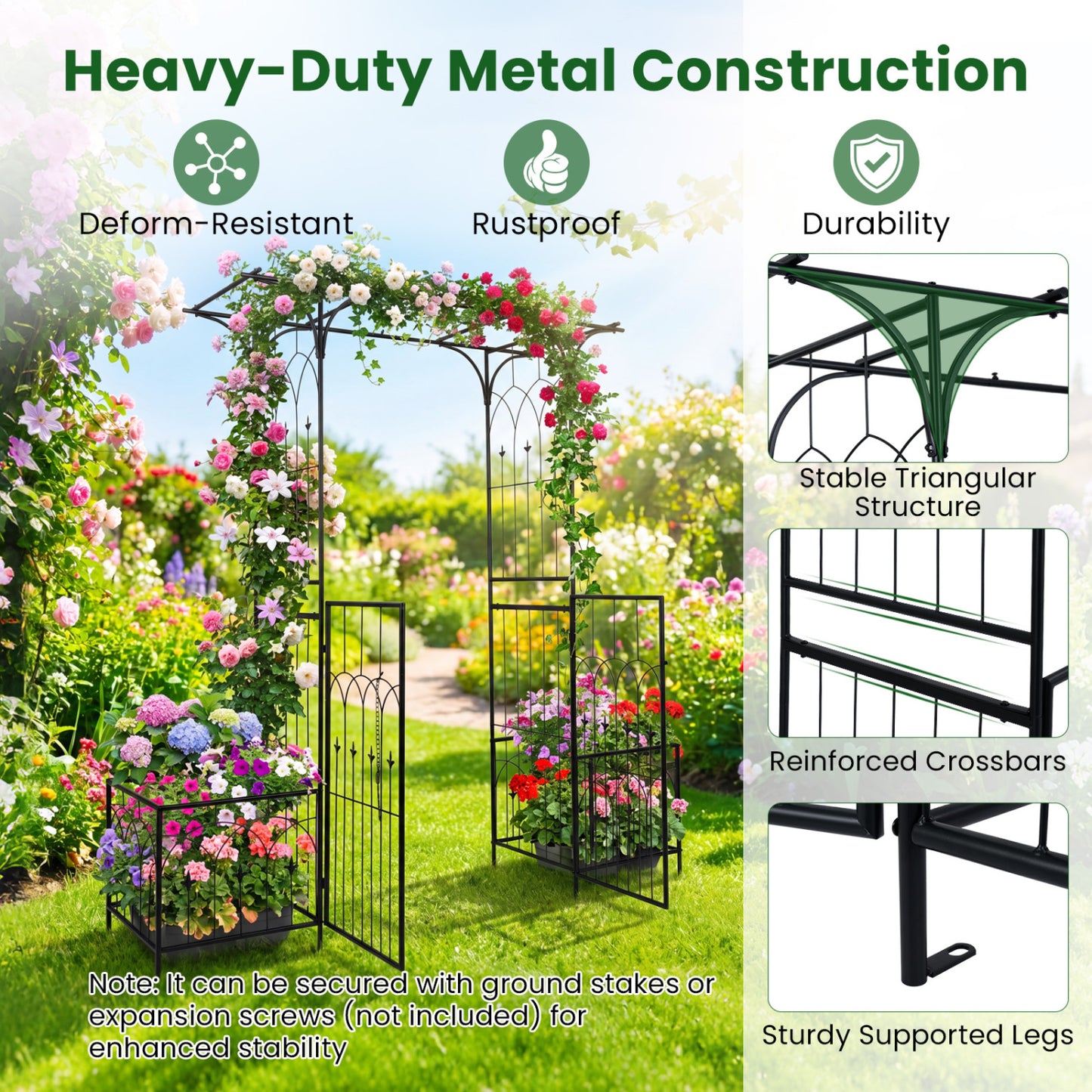 Garden Arbor with Gate & Planter Boxes, Metal Arch Trellis Outdoor Decor at Gallery Canada