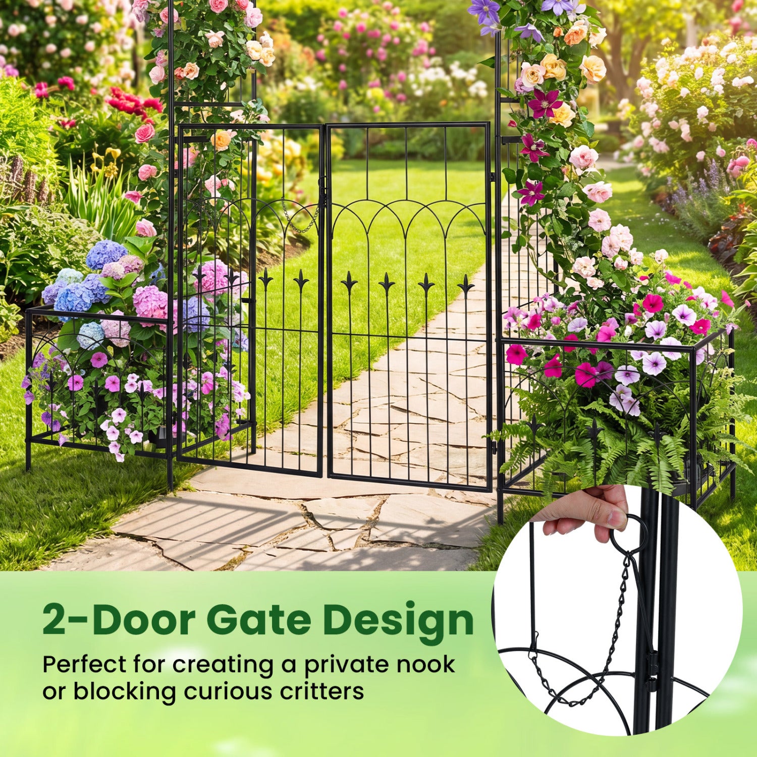 Garden Arbor with Gate & Planter Boxes, Metal Arch Trellis Outdoor Decor at Gallery Canada