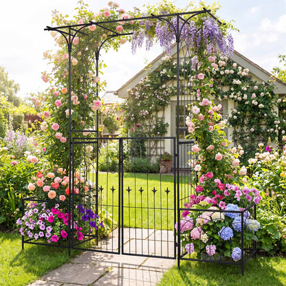 Garden Arbor with Gate & Planter Boxes, Metal Arch Trellis Outdoor Decor at Gallery Canada