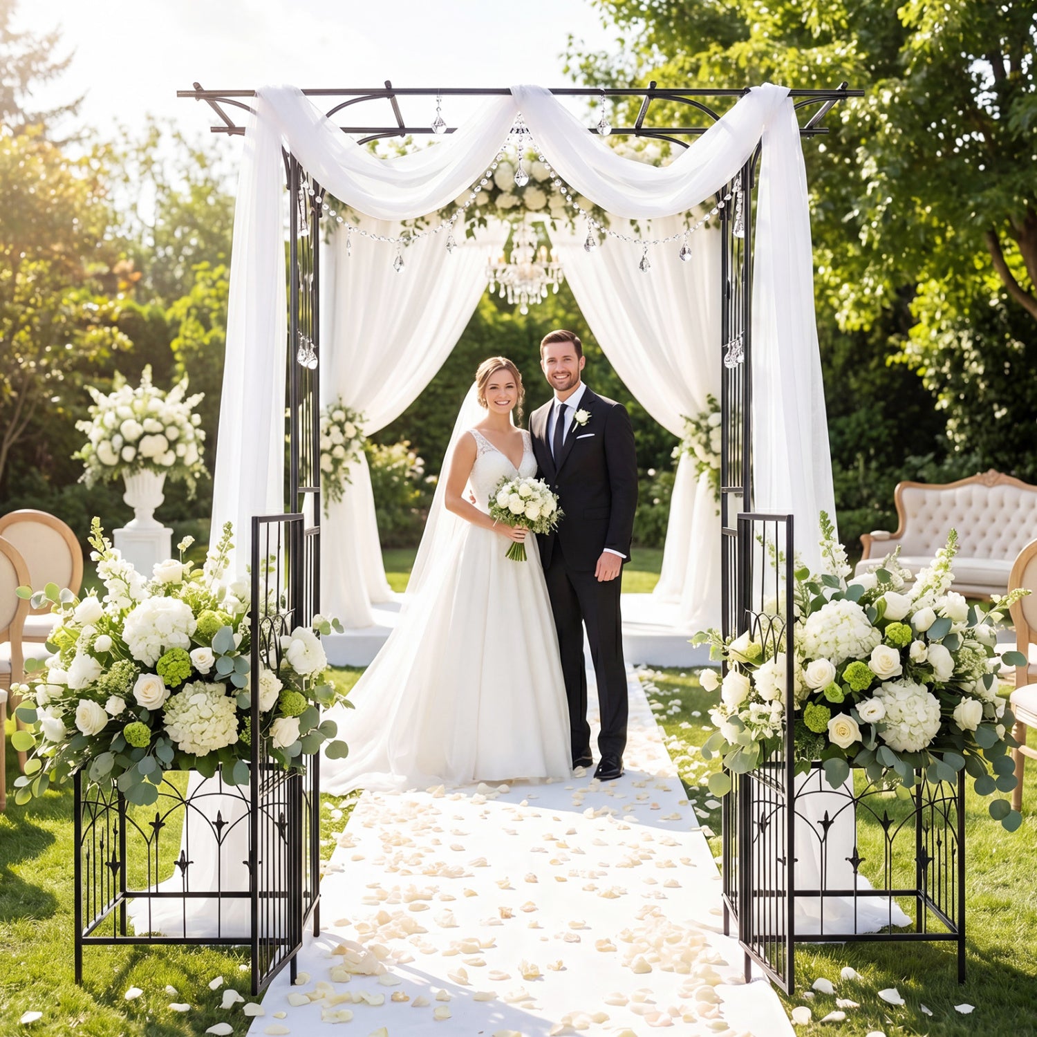 Garden Arbor with Gate & Planter Boxes, Metal Arch Trellis Outdoor Decor at Gallery Canada
