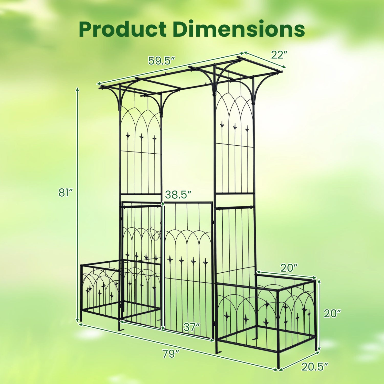 Garden Arbor with Gate & Planter Boxes, Metal Arch Trellis Outdoor Decor at Gallery Canada