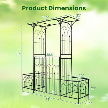 Garden Arbor with Gate & Planter Boxes, Metal Arch Trellis Outdoor Decor at Gallery Canada