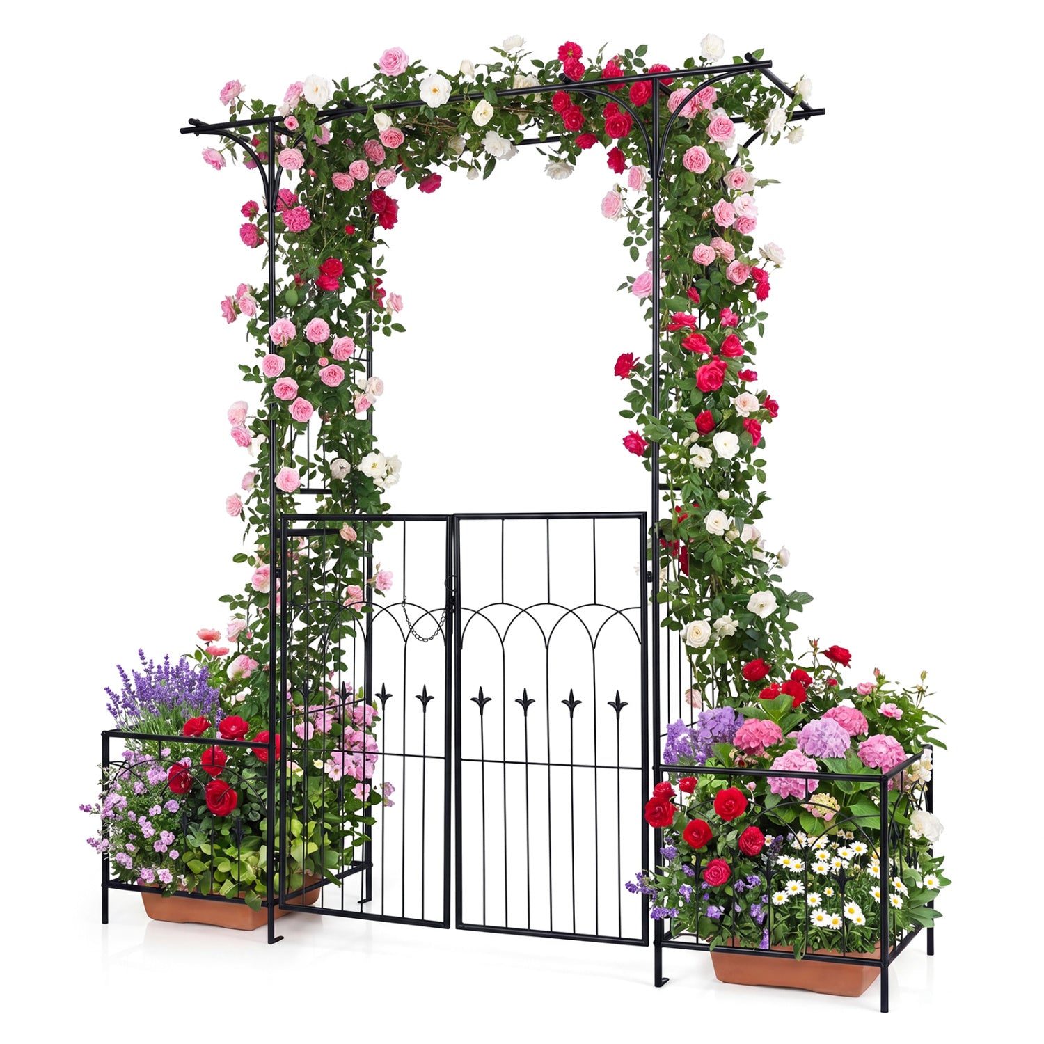 Garden Arbor With Gate, Planter Boxes, Heavy Duty Metal Arch Outdoor Decor at Gallery Canada