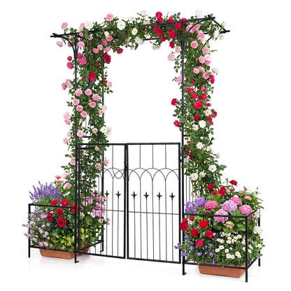 Garden Arbor With Gate, Planter Boxes, Heavy Duty Metal Arch Outdoor Decor at Gallery Canada