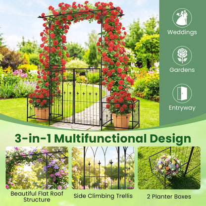 Garden Arbor With Gate, Planter Boxes, Heavy Duty Metal Arch Outdoor Decor at Gallery Canada