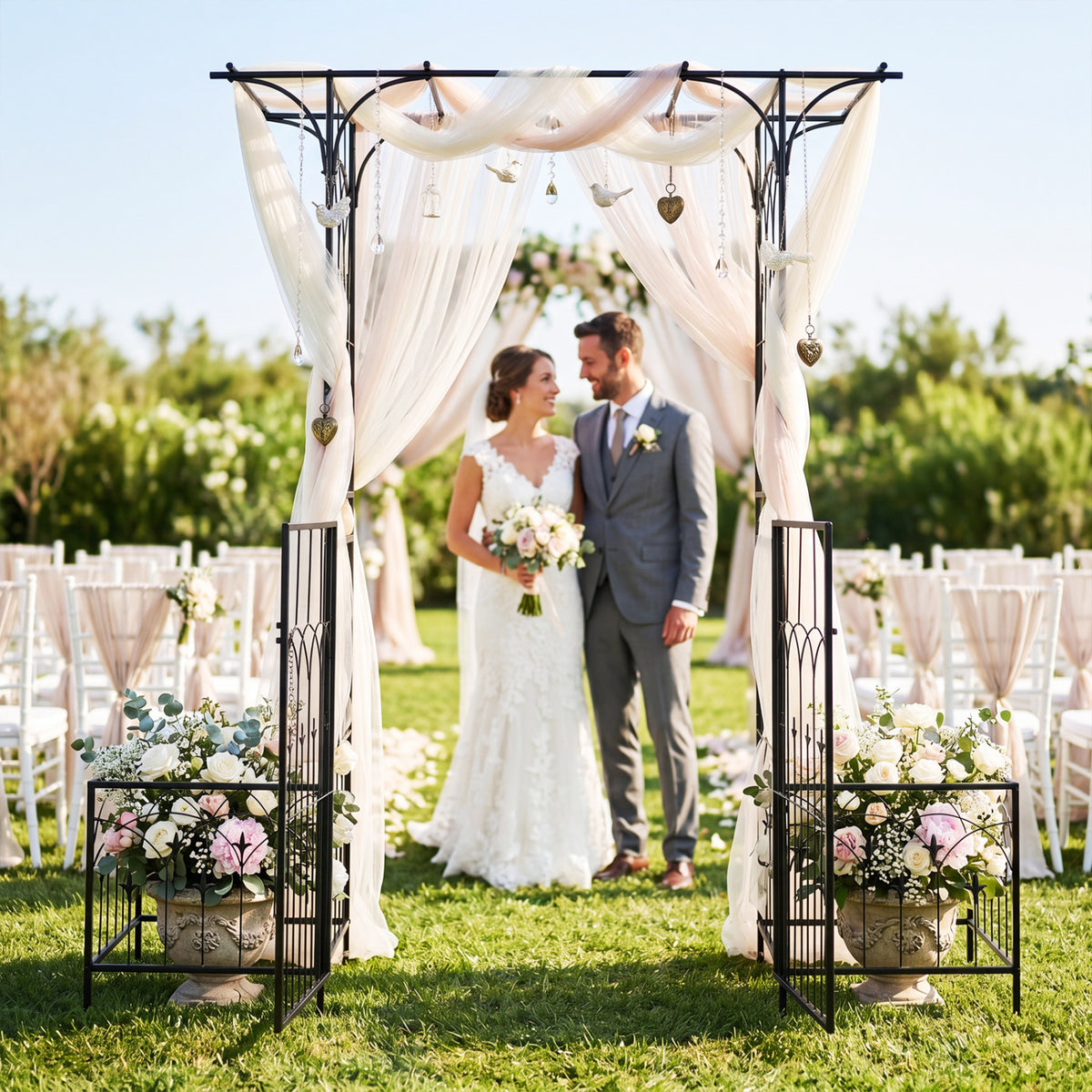 Garden Arbor With Gate, Planter Boxes, Heavy Duty Metal Arch Outdoor Decor at Gallery Canada