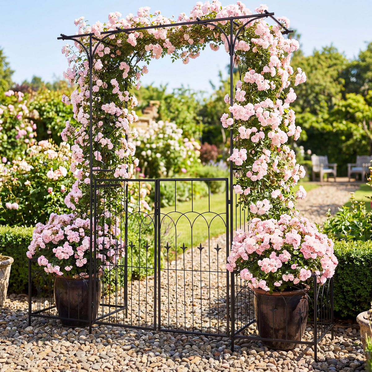 Garden Arbor With Gate, Planter Boxes, Heavy Duty Metal Arch Outdoor Decor at Gallery Canada