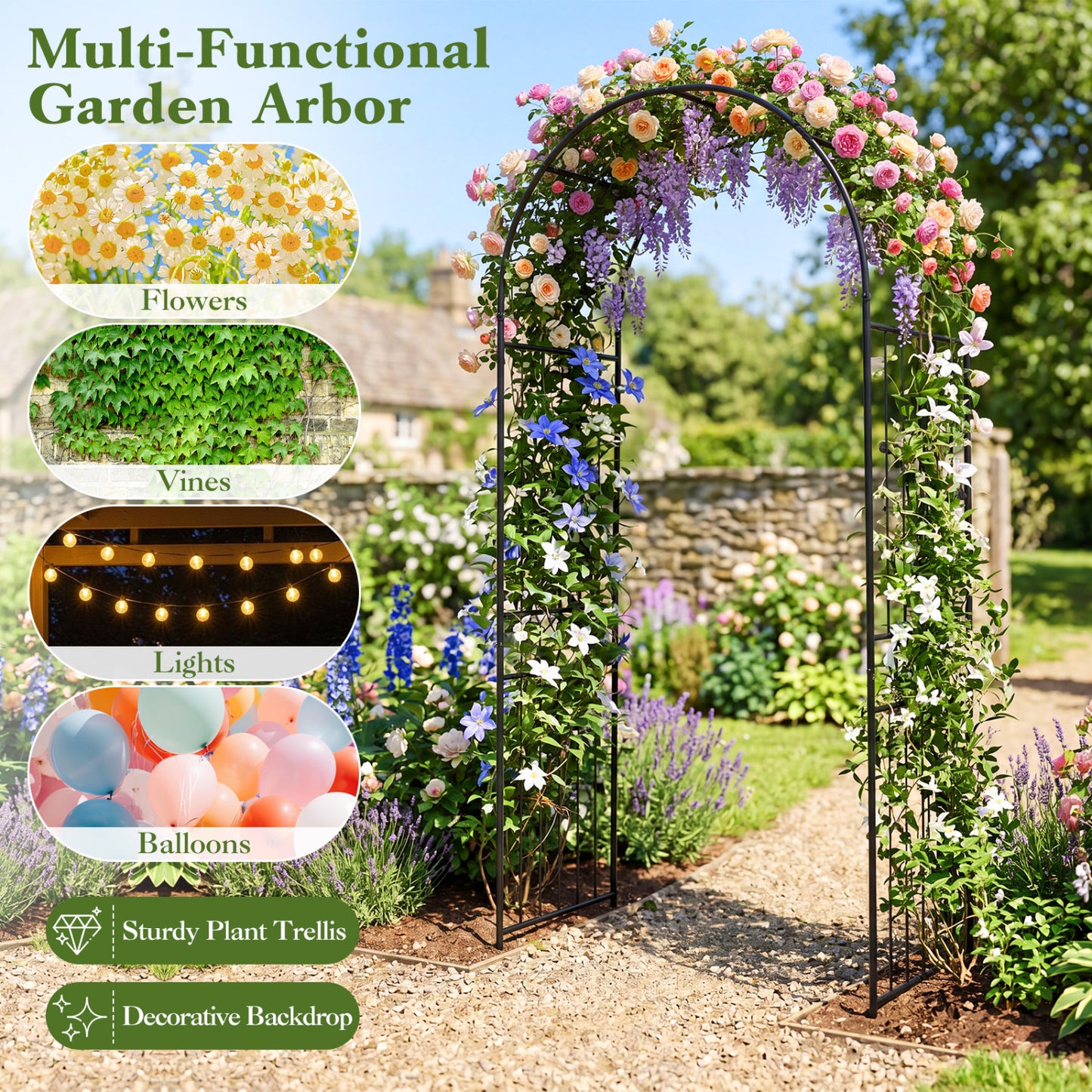 Garden Arch 87" Tall Heavy Duty Metal Arbor Trellis Outdoor Decor at Gallery Canada